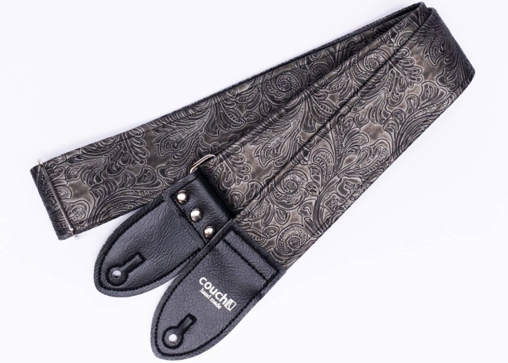 black-western-tooled-leather-guitar-strap