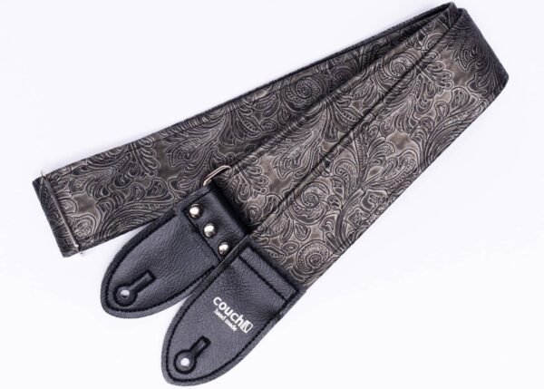 black-western-tooled-leather-guitar-strap